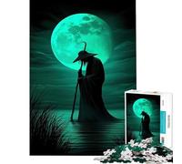 Jigsaw Puzzle for Teenagers 1000 Pieces Mystic Wanderer Silhouetted Under The Green Moon Practical Game Toys Educational Games Gifts Ideas Tough Challenge (Size 38x52cm)