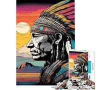 Jigsaw Puzzle for Teenagers 1000 Pieces Native American Chief Portrait for Birthday, Chrismas Perfect Decoration Impossible Game for And 14 Years And over (50x75cm)