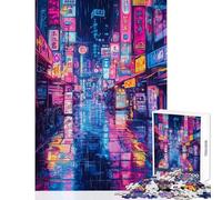 Jigsaw Puzzle for Teenagers 1000 Pieces Neon Rain Streets Educational Games Family Activities Educational Toy with Matching Poster And Trivia Sheet (50X75cm)