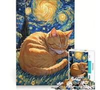 Jigsaw Puzzle for Teenagers 1000 Pieces Orange Tabby Cat Sleeping in Starry Night Hands-on Game Improve Memory Gifts for Friends And Family 38x52cm