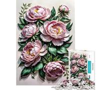 Jigsaw Puzzle for Teenagers 1000 Pieces Pink Peony Flowers d Help The Brain Exercise Difficult Challenge Family Game Suitable for Ages 14 And Up (38x52cm)