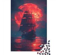 Jigsaw Puzzle for Teenagers 1000 Pieces Pirate Ship Full Moon Ocean Puzzle for Adults DIY Toys Analysis And Logic Difficult And Challenge 70x50cm/1000pcs