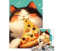 Jigsaw Puzzle for Teenagers 1000 Pieces Pizza Loving Calico Cat Educational Challenge Home Art Decor Educational Game for 14+ Puzzle Game Offered (38x26cm)