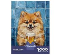 Jigsaw Puzzle for Teenagers 1000 Pieces Pomeranian Dog with Beer Painting Puzzles for Adults Anti-Stress Toys Difficult Hard Birthday And Unique Gifts 52x38cm/1000pcs