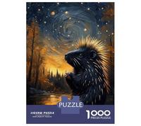 Jigsaw Puzzle for Teenagers 1000 Pieces Porcupine Under Starry Night Sky Painting Jigsaws for Adults Family Games Perfect Decoration for Is Ideal As A Gift 70x50cm/1000pcs