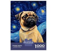Jigsaw Puzzle for Teenagers 1000 Pieces Pug Dog Vincent Van Gogh Adult Jigsaw Relaxing Games Home Decoration Unique Gifts for Birthday And Christmas 70x50cm/1000pcs