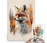 Jigsaw Puzzle for teenagers 1000 Pieces Red Fox Watercolor Portrait Hands-on-Spiel mit passendem Poster und Quizblatt75x50cm