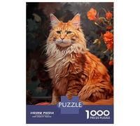 Jigsaw Puzzle for Teenagers 1000 Pieces Red Tabby Maine Coon Cat Adult Jigsaw Relaxing Games Home Decoration Unique Gifts for Birthday And Christmas 38x26cm/1000pcs