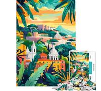 Jigsaw Puzzle for Teenagers 1000 Pieces Rome Italy Tropical Mediterranean Scenery Minimalist Abstract Art Illustration(Challenging Game Toys Family Game Improve Memory Secret Santa Gifts