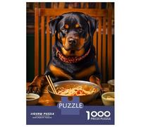 Jigsaw Puzzle for Teenagers 1000 Pieces Rottweiler Eating Noodles Jigsaws for Adults Hands-on Game Enhance Memory Parent-child Interaction 52x38cm/1000pcs