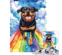 Jigsaw Puzzle for Teenagers 1000 Pieces Rottweiler on Rainbow Bridge Difficult And Challenge Tough Challenge Family Games Suitable for People Aged 14 And Above (38x26cm)