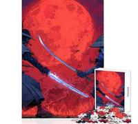 Jigsaw Puzzle for Teenagers 1000 Pieces Samurai Duel Under A Red Moon Fun Games Home Art Decor Educational Toy Birthday Present,Travel Gifts, (75X50CM)