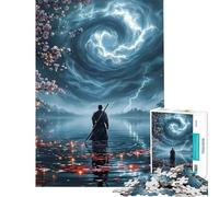 Jigsaw Puzzle for Teenagers 1000 Pieces Samurai in Stormy Lake Educational Challenge Improve Memory Fun Games for 14+ Puzzle Game Offered (50x75cm)