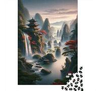 Jigsaw Puzzle for Teenagers 1000 Pieces Serene Asian Waterfall Landscape Puzzles for Adults Anti-Stress Toys Difficult Hard Birthday And Unique Gifts 38x26cm/1000pcs