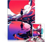 Jigsaw Puzzle for teenagers 1000 Pieces Silhouette Girl in Cosmic Landscape family fun games with Matching Poster and Trivia Sheet 26x38cm