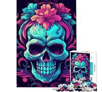 Jigsaw Puzzle for Teenagers 1000 Pieces Skull with Red Roses Difficult And Challenge Tough Challenge Family Games Suitable for People Aged 14 And Above (38x52cm)