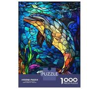 Jigsaw Puzzle for Teenagers 1000 Pieces Stained Glass Dolphin Jigsaw Relaxing Games But Fun And Humorous Birthday And Unique Gifts 38x26cm/1000pcs