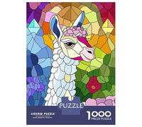Jigsaw Puzzle for Teenagers 1000 Pieces Stained Glass Llama with Flowers Jigsaws for Adults Hands-on Game Wall Art Unique Gifts for Birthday And Christmas 52x38cm/1000pcs