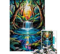 Jigsaw Puzzle for Teenagers 1000 Pieces Stained Glass Waterfall Wonder A Luminous Path Through The Enchanted Forest(Puzzles for Adults Relax Games Birthday Present Difficult And Challenge