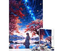 Jigsaw Puzzle for Teenagers 1000 Pieces Starlit Reflection︰ Serenity by The Lake Relaxing Games Wall Art Anti-Stress Toys Parent-child Interaction (50x75cm)