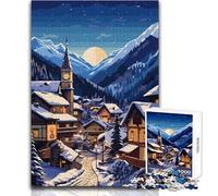Jigsaw Puzzle for Teenagers 1000 Pieces Swiss Alps Village Illust Educational Games Precision Cutting Secret Santa Gifts Size 38x52cm
