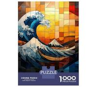 Jigsaw Puzzle for Teenagers 1000 Pieces The Great Wave Stained Glass Mosaic Artwork Jigsaws for Adults Toy Wall Decor Staycation Kill Time Parent-child Interaction 52x38cm/1000pcs