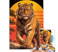 Jigsaw Puzzle for Teenagers 1000 Pieces Tiger Stylized Sunset Challenging Game Toys Family Game Improve Memory Secret Santa Gifts (size 38x52cm)