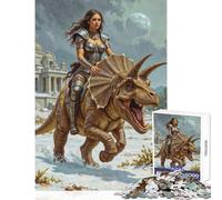 Jigsaw Puzzle for Teenagers 1000 Pieces Triceratops Rider Brain Teaser Game Improve Memory Toy Wall Decor with Matching Poster And Trivia Sheet (38x26cm)