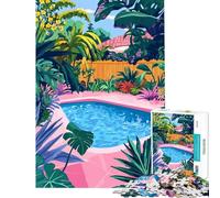 Jigsaw Puzzle for Teenagers 1000 Pieces Tropical Poolside Paradise Hawaii Theme Art Challenging Game Toys Family Game Improve Memory Secret Santa Gifts (size 50x75cm)