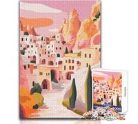 Jigsaw Puzzle for Teenagers 1000 Pieces Turkish Village Landscape Minimalist Art Illustration Impossible Game Family Activities Secret Santa Gifts Size 50x75cm