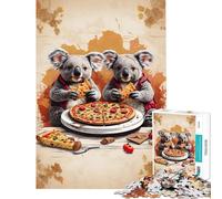 Jigsaw Puzzle for Teenagers 1000 Pieces Twin Koalas Eating Pizza Help The Brain Exercise Difficult Challenge Family Game Suitable for Ages 14 And Up (38x52cm)