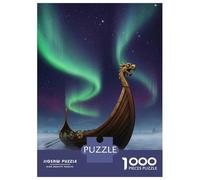 Jigsaw Puzzle for Teenagers 1000 Pieces Viking Ship Under Aurora Borealis Jigsaws for Adults Hands-on Game Enhance Memory Parent-child Interaction 52x38cm/1000pcs