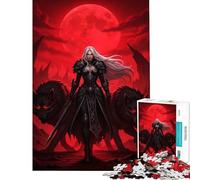 Jigsaw Puzzle for Teenagers 1000 Pieces Warrior Woman with Wolves Under Red Moon Help The Brain Exercise Difficult Challenge Family Game Suitable for Ages 14 And Up (50x75cm)