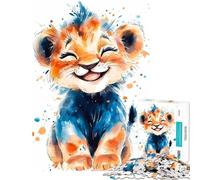 Jigsaw Puzzle for Teenagers 1000 Pieces Watercolor Smiling Lion Cub Help The Brain Exercise Difficult Challenge Family Game Suitable for Ages 14 And Up (38x52cm)