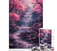 Jigsaw Puzzle for Teenagers 1000 Pieces Waterfall Sakura Trees Relax Games Wall Decoration Home Decoration Toys Parent-child Interaction (75X50CM)