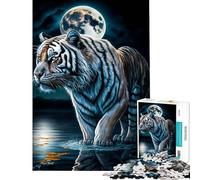 Jigsaw Puzzle for Teenagers 1000 Pieces White Tiger Moon Practical Game Challenging Game Toys Gifts Ideas Precision Cutting (Size 50x75cm)
