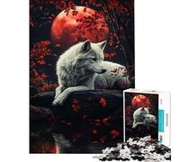 Jigsaw Puzzle for Teenagers 1000 Pieces White Wolf Under Blood Moon Fun Activities at Home Improve Memory Relaxing Games for Ages 14 And over (38X52cm)