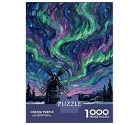 Jigsaw Puzzle for Teenagers 1000 Pieces Windmill Under Northern Lights Puzzles for Adults Anti-Stress Toys Difficult Hard Birthday And Unique Gifts 52x38cm/1000pcs