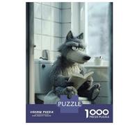 Jigsaw Puzzle for Teenagers 1000 Pieces Wolf Reading on The Toilet Puzzle for Adults Hands-on Game Staycation Kill Time Parent-child Interaction 52x38cm/1000pcs