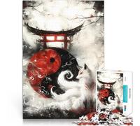 Jigsaw Puzzle for teenagers 1000 Pieces Yin and Yang Torii Kitsune Brain Teaser Game Every Piece is Unique - Challenging Family Fun Game 26x38cm