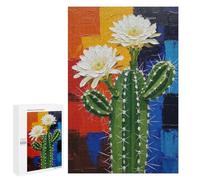 Jigsaw Puzzle for Teenagerss 1000 PCS Blooming Cactus Painting with Colorful Background Puzzle for Adults Relax Games Perfect Decoration Birthday And Unique Gifts 1000 PCS
