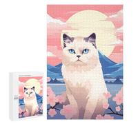 Jigsaw Puzzle for Teenagerss 1000 PCS Cat Mount Fuji Portrait Puzzle for Adults Relax Games Perfect Decoration Birthday And Unique Gifts 1000 PCS