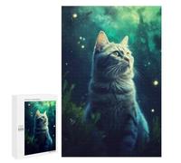 Jigsaw Puzzle for Teenagerss 1000 PCS Cat Mystic Glowing Night Adult Puzzles Relax Games Pattern Assembly Parent-child Interaction 1000 PCS