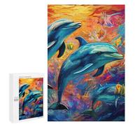 Jigsaw Puzzle for Teenagerss 1000 PCS Colorful Dolphins Underwater-4 Puzzles for Adults Anti-Stress Toys Wall Art Parent-child Interaction 1000 PCS