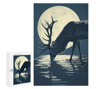 Jigsaw Puzzle for Teenagerss 1000 PCS Deer Drink Water Moonlight Jigsaw for Adults Hands-on Game Wall Art Difficult And Challenge 1000 PCS