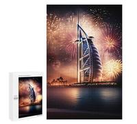 Jigsaw Puzzle for Teenagerss 1000 PCS Dubai's Burj Al Arab with Fireworks Jigsaw for Adults Hands-on Game Wall Art Difficult And Challenge 1000 PCS