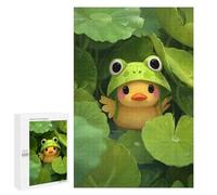 Jigsaw Puzzle for Teenagerss 1000 PCS Duckling with Frog Hat in Lilypads Puzzle for Adults Relax Games Perfect Decoration Birthday And Unique Gifts 1000 PCS