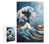 Jigsaw Puzzle for Teenagerss 1000 PCS Expressionist The Great Wave - Bold Contemporary Art Reinterpretation Teenagers Puzzles Anti-Stress Toys Enhance Memory for Is Ideal As A Gift 1000 PCS
