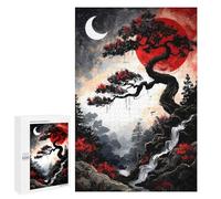 Jigsaw Puzzle for Teenagerss 1000 PCS Japanese Landscape with Red Sun And Moon Teenagers Puzzles Anti-Stress Toys Enhance Memory for Is Ideal As A Gift 1000 PCS