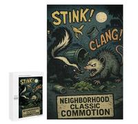 Jigsaw Puzzle for Teenagerss 1000 PCS Neighborhood Classic Commotion Skunk Vs. Opossum Puzzle for Adults Relax Games Perfect Decoration Birthday And Unique Gifts 1000 PCS